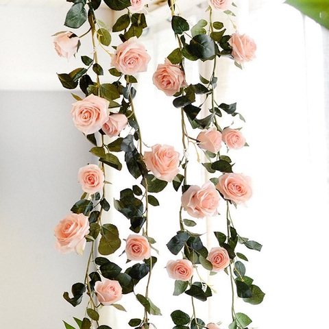 Silk Artificial Rose Vine Hanging Flowers For Wall Decoration Rattan Fake Plants Leaves Garland Romantic Wedding Home Decoration ► Photo 1/6