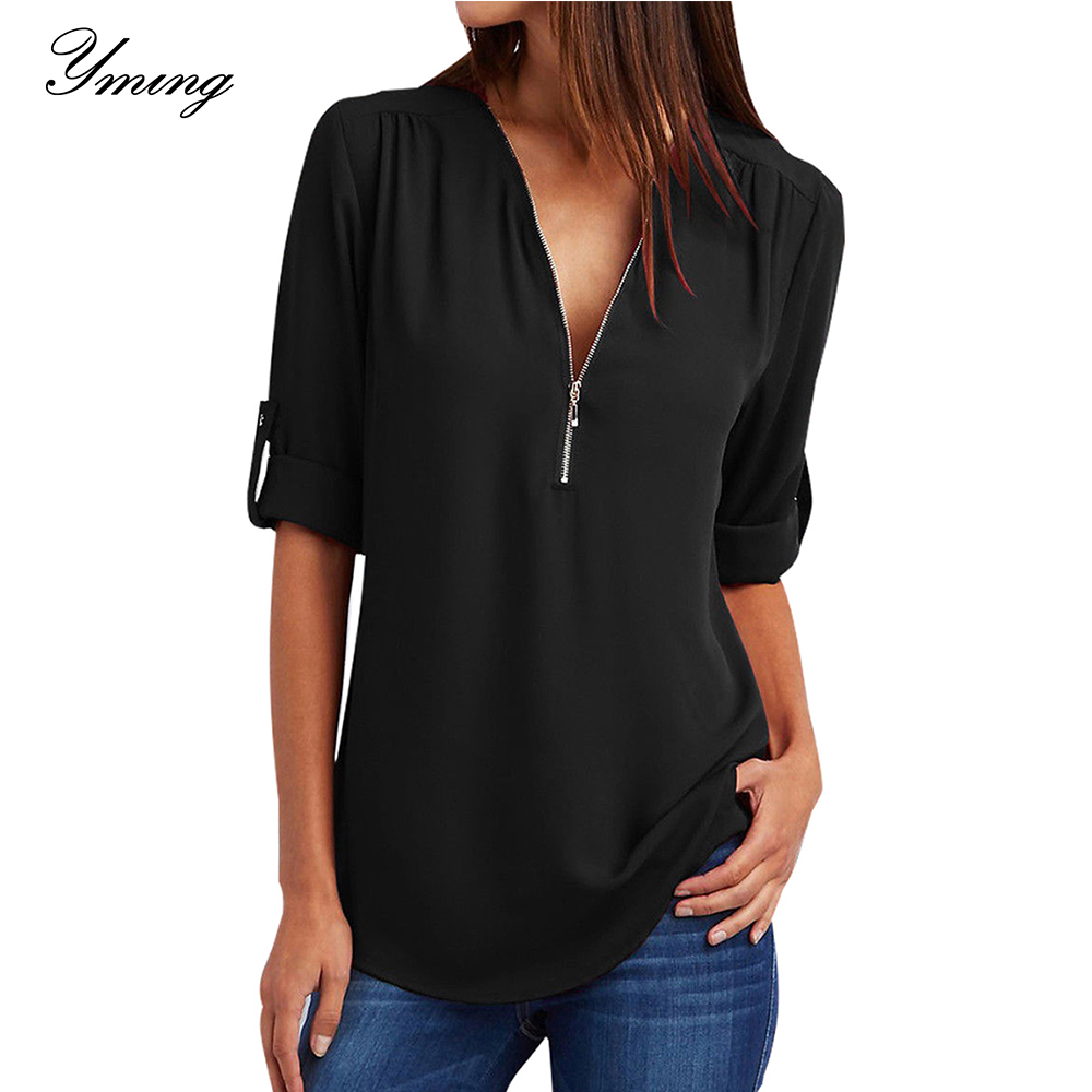 YMING Womens Chiffon Blouse and Top Casual V Neck Top