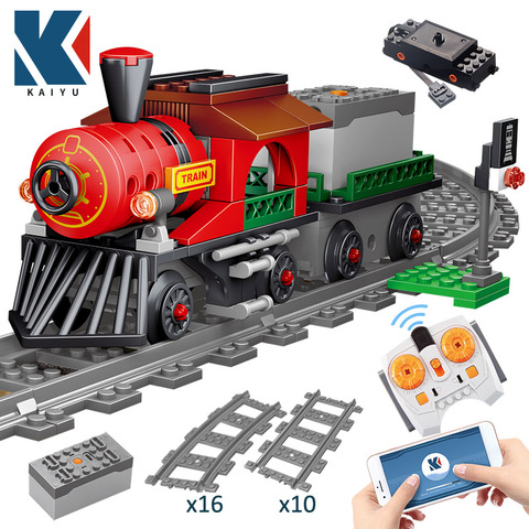 KAIYU City Electric Train Remote Control  Building Block Creator Technic RC track Car Railway vehicle Bricks gifts Toys Children ► Photo 1/6