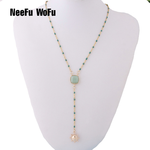 NeeFuWoFu Stainless Steel Necklace green Natural Stone Pendant Short Necklace Woman Pink Stone Jewelry ► Photo 1/6