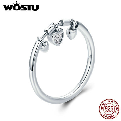 WOSTU Genuine 925 Sterling Silver Dazzling Dangle Heart Finger Rings for Women Luxury Sterling Silver Jewelry Anel CQR215 ► Photo 1/6