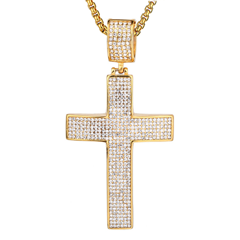 Iced Out Chain Big Cross Pendant Necklace Stainless Steel CZ Cross Necklaces Bling Cubic Zircon Men's Hip Hop Jewelry XL1134 ► Photo 1/6