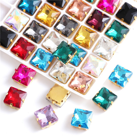 Square Glittering Crystal Sew on Glass  Rhinestone with golden claw sew on stones strass for clothing accessories shoes ► Photo 1/6