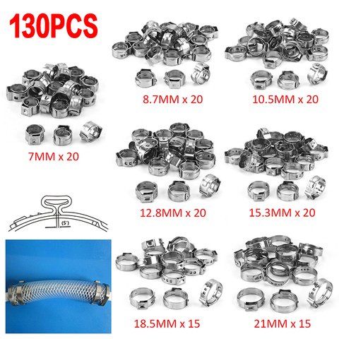 130pcs Single Ear Hose Clamps 7 Sizes Stainless Steel Water Pipe Hose Clamp Mixed Assorted Set for Sealing All Kinds of Hose ► Photo 1/6