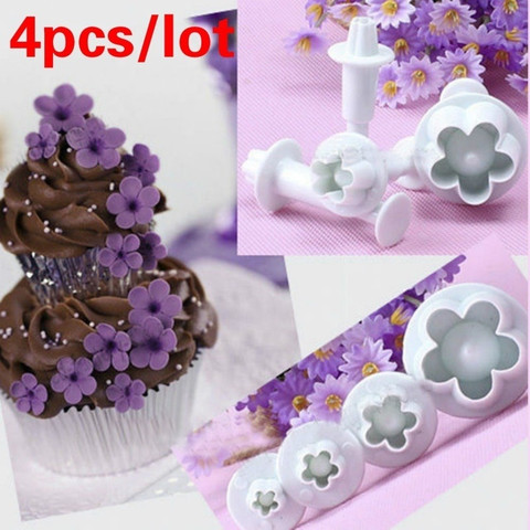 Hot Sale 4Pcs/Set Plum Flower Plunger Fondant Mold Cutter Cookie Biscuit Cake tools Decorating Christmas Sugarcraft Moulds Stamp ► Photo 1/6