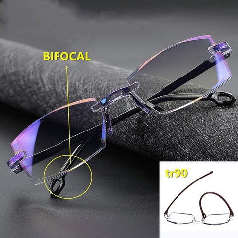 High Quality Bifocal Anti Blue Reading Glasses Portable Rimless Multifocal Presbyopic Glasses Magnification Diamond Cutting NEW ► Photo 1/6