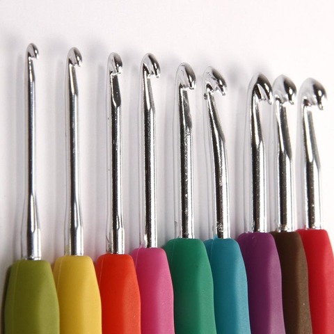 9PCs Mixed Metal Hook Crochet Template Kit TPR Aluminum Knitting Needles For Loom Tool Band DIY Crafts B88 ► Photo 1/4