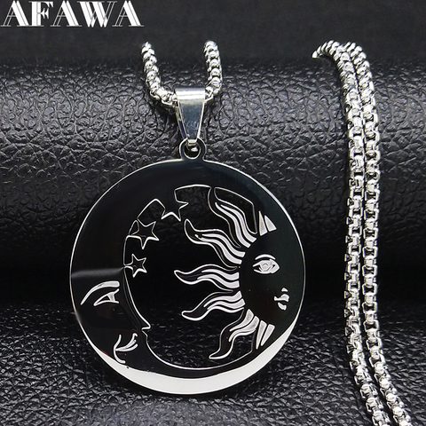 Witchcraft Moon Sun Stainless Steel Statement Necklace Men Silver Color Necklaces Jewerly collar acero inoxidable mujer N611S02 ► Photo 1/6
