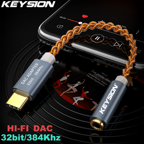 KEYSION HIFI DAC earphone Amplifier USB Type C to 3.5mm Headphone Jack audio adapter 32bit 384kHz Digital Decoder AUX Converter ► Photo 1/6