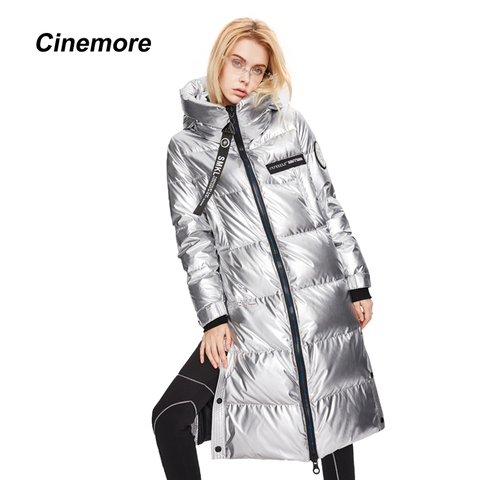 CINEMORE women's down jacket 2022 Thicken length white duck Down silver shiny hood winter Parka Coat Warm Parkas women 82057 ► Photo 1/6