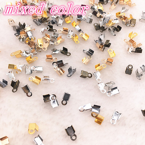 Hot 200pcs/lot 2x6/4x8mm Crimp beads cove clasps Cord End Caps String Ribbon leather Clip Foldover For Necklace Connectors ► Photo 1/6
