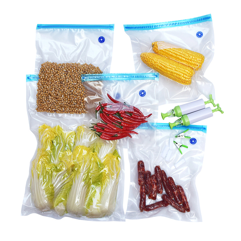 Reusable Vacuum Bags For Freezing Food Storage Seal Bags Set Ziplock Freezer Bag with Hand Pump Bag Sealing Clips ► Photo 1/6