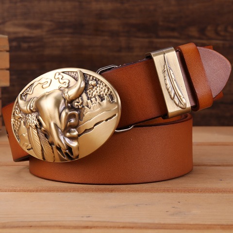 red 2022 solid brass  buckle high quality camel belts for men leaf cow 3.8 cm wide strap girdle full grain 100% genuine leather ► Photo 1/1