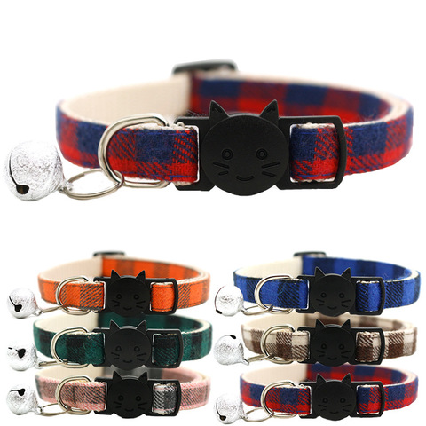 Pet Cat Dog Safety Plaid Cat Collar Buckles With Bell Adjustable  Cat Buckle Collars Suitable Kitten Puppy Accessories Supplies ► Photo 1/6