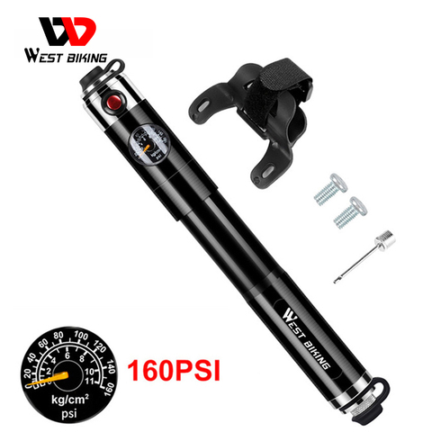 WEST BIKING Bike Inflated Pump High Pressure 160PSI Aluminum Bicycle Air Pump Presta Schrader Valve Bike Tire Pump With Hose ► Photo 1/6