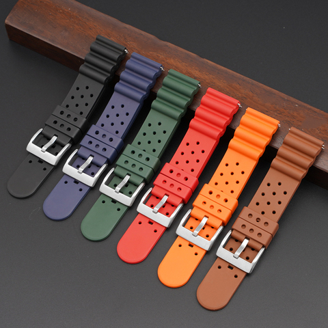 Fluoro Rubber Sport Strap 20mm 22mm 24mm Stainless Steel Buckle Waterproof Men Replacement Watch Band for Seiko Huawei GT 2e ► Photo 1/1