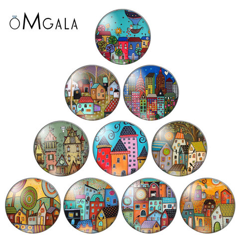 Colorful Painting Town City Bulidings  8mm/10mm/12mm/18mm/20mm/25mm Round photo glass cabochon demo flat back Making findings ► Photo 1/6