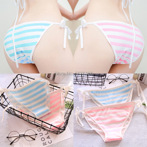 Japanese blue white striped panties lolita pink white stripe panties briefs miku white striped panties cute underwear ► Photo 1/2