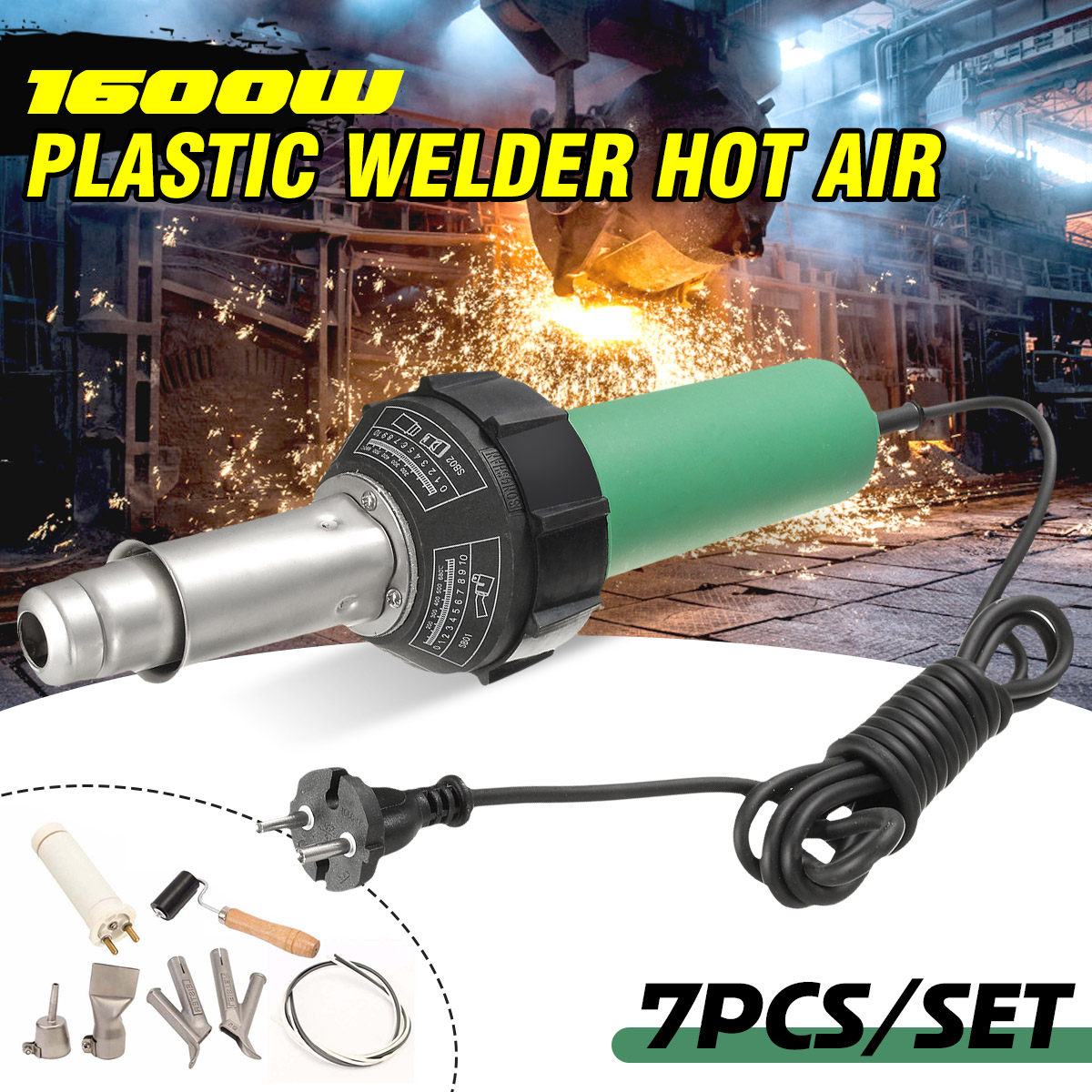 AC 220V 1600W 50/60Hz Electronic Hot Air Plastic Welding-Gun Torch Welder Heat Hot Tools Kit+6PCS Nozzle Welding Accessories ► Photo 1/6