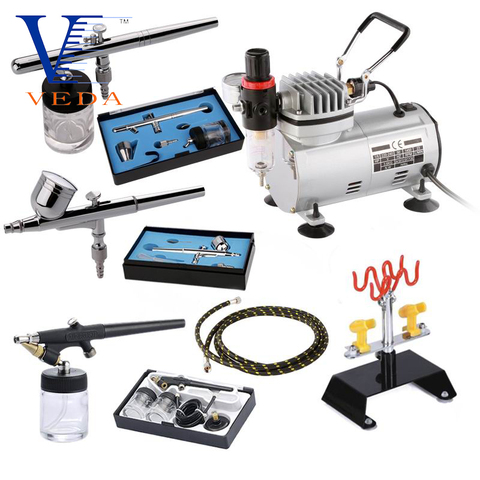 AC-18B-SETA 3pcs Airbrush+airbrush Compressor+air Hose+airbrush Holder Kits Popular Design Spray Gun Suit For Beginners Tattoo ► Photo 1/6