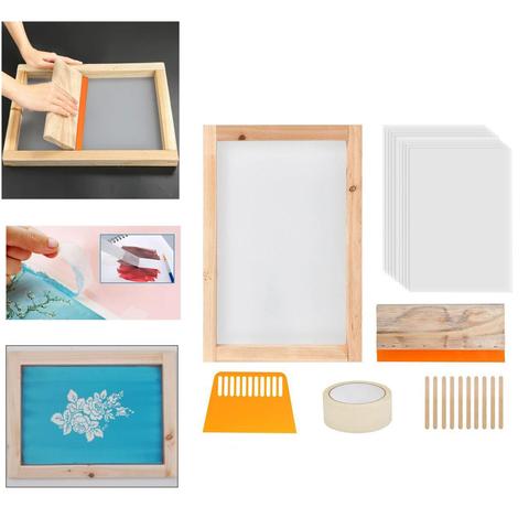 Screen Printing Starter kit, Wood Silk Screen Printing Frame, Screen Printing Squeegees, Inkjet Transparency Film and Mask Tape ► Photo 1/6