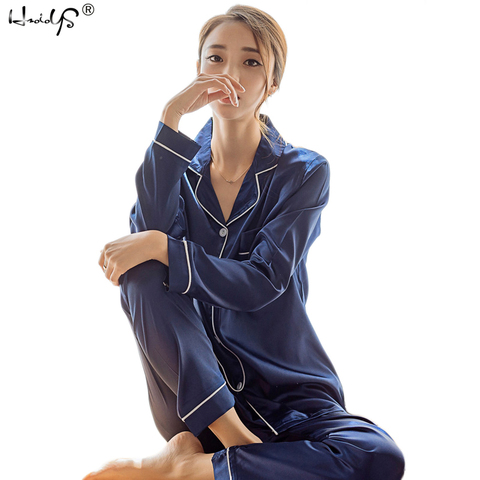 Spring Summer Ladies Faux Silk Pajama 2 Pieces Sets Sexy Homewear