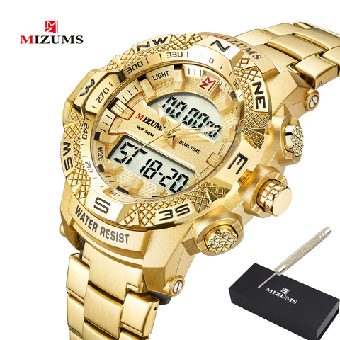 Gold Watch Men LED Digital Sports Watches Man Waterproof Stainless Steel Band Luxury Brand Mizums Men's Quartz Wristwatch XFCS ► Photo 1/6