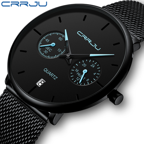 Mens Watches CRRJU Full Steel Casual Waterproof Watch for Man Sport Quartz Watch Men's Dress Calendar Watch Relogio Masculino ► Photo 1/5