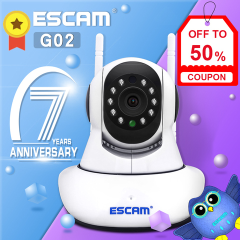 NEWEST ESCAM G02 Dual Antenna 720P Pan/Tilt WiFi IP IR Camera Support ONVIF Max Up to 128GB Video Monitor ip camera ► Photo 1/6