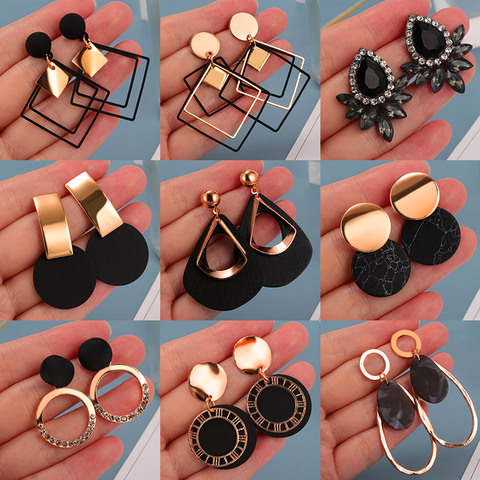 Korean Statement Earrings For Women 2022 Fashion Vintage Black Arcylic Gold Geometric Tassel Drop Earings Female Brincos Jewelry ► Photo 1/6