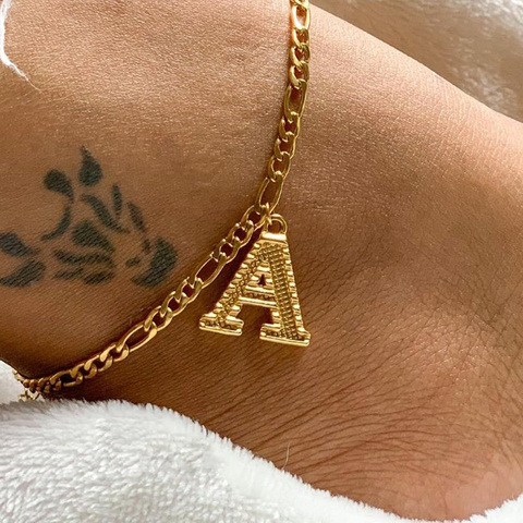 Initial Anklets Bracelets For Women Stainless Steel Alphabet Ankle Bracelet On The Leg  A-Z Letter Gold Chain Foot boho Jewelry ► Photo 1/6