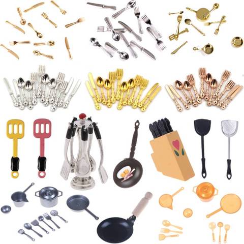 12/10Pcs 1:12 Dollhouse Miniatures Tableware Cutlery Knife Fork Spoon Cake Knife Chopping Block  Kitchen Food Furniture Toys ► Photo 1/6
