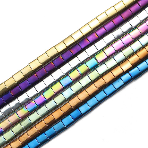 JHNBY Blue,Green,Purple,Gold Two Hole 5x5mm Square Hematite Natural Stone Spacers Loose Beads For Jewelry Making Diy Bracelets ► Photo 1/6