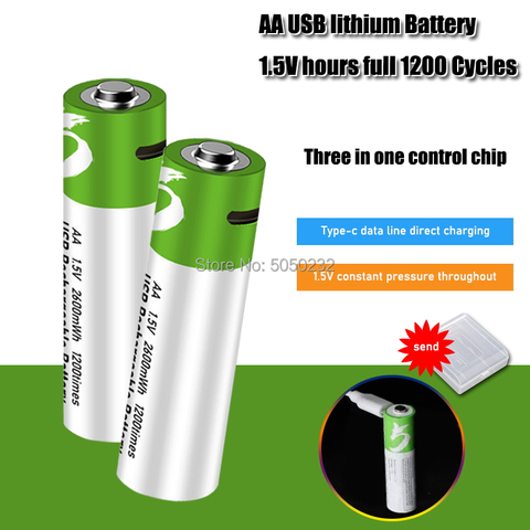 High capacity 1.5V 2600mwh AA Rechargeable li-ion Battery polymer with USB rechargeable  + Battery storage Box ► Photo 1/6