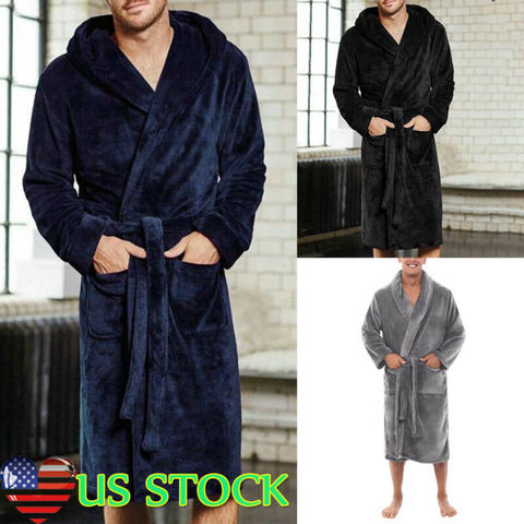 Men's Winter Warm Robes Thick Lengthened Plush Shawl Bathrobe Kimono Home Clothes Long Sleeved Robe Coat peignoir homme hot ► Photo 1/6