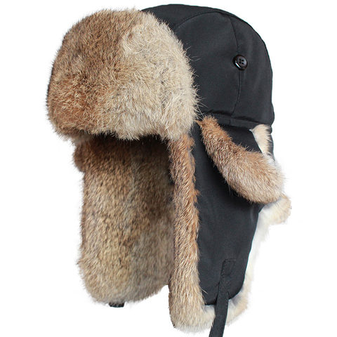 Rabbit Fur Bomber Hat Men Women Winter Russian Snow Cap with Earflaps Thick Warm Trapper Ushanka ► Photo 1/6