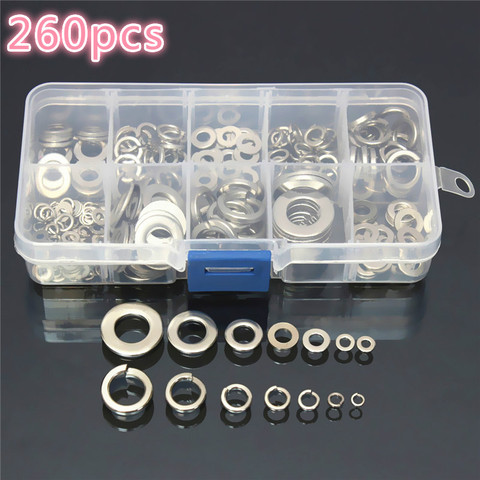 M2.5 M3 M4 M5 M6 M8 M10 Stainless Steel Washer & Spring Pads Set Washer Assortment Set  260 Pcs /box ► Photo 1/6