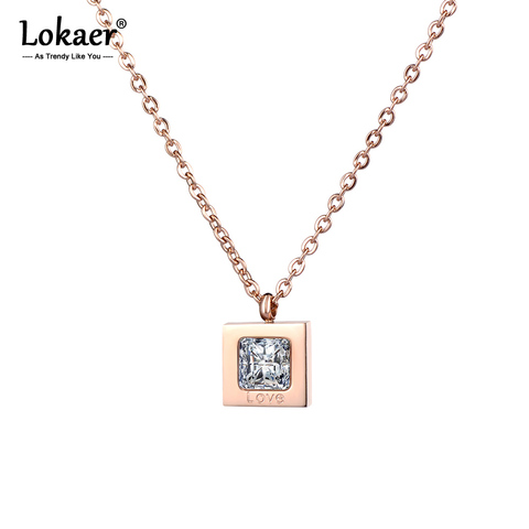 Lokaer Fashion Necklace Rose Gold Color Collarbone Necklace Chain CZ Square Pendant For Women Stainless Steel Jewelry N18242 ► Photo 1/6