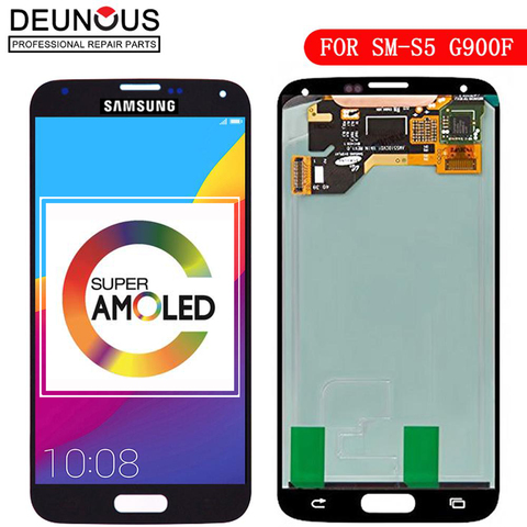 SUPER AMOLED LCDS For Samsung Galaxy S5 I9600 G900 G900A G900F LCD Display Touch Screen Assembly Home Button Replacement Sticker ► Photo 1/1