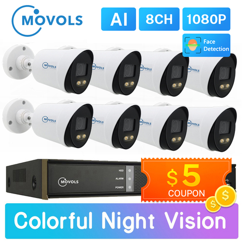 Movols 2MP AI Colorful Night Vision CCTV Kit H.265+ Waterproof Video Surveillance System 8CH DVR 8PCS/4PCS Security Camera Set ► Photo 1/6