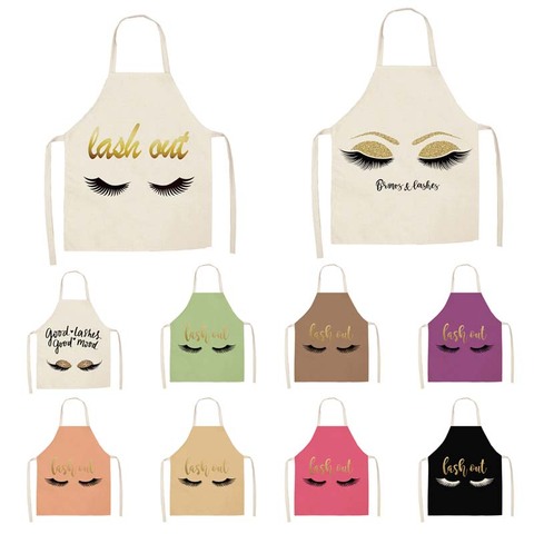 Eye lashes Printed Kitchen Apron Kids men women Chef Cooking Aprons Cotton Linen Waist apron cleaning WQ-0002 ► Photo 1/6