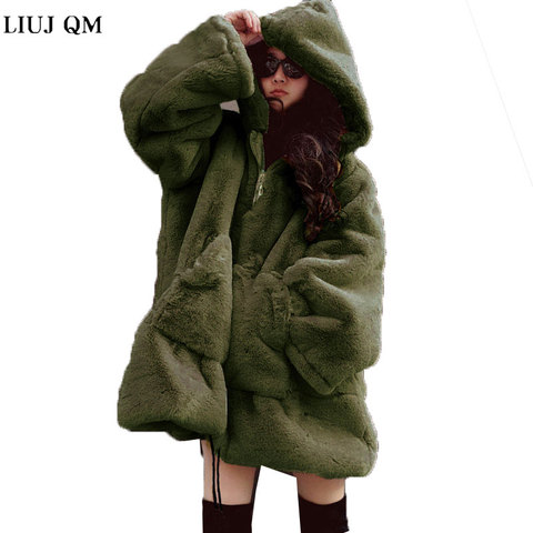 Plus size Winter Fur Coat Women Thick Warm Faux Fur Sweatshirt Loose Oversized Hooded Pullover Plush Coat Winter Jacket Women ► Photo 1/6