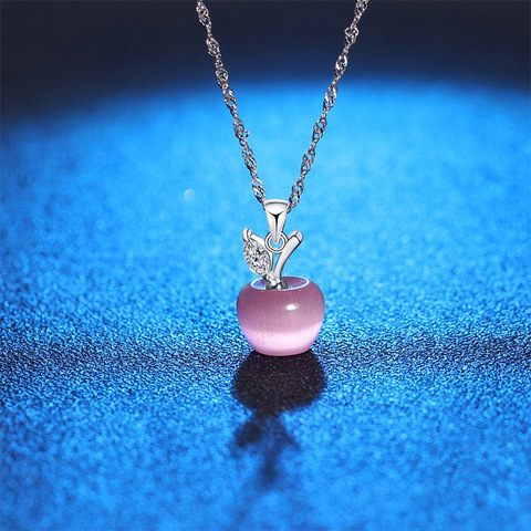 Apple Natural Stone Pendant Crystal Necklace Silver Plated Quartz Bead Necklaces Fashion Jewelry for Female Women Gift ► Photo 1/6