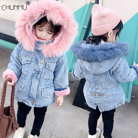 Girls Clothing Baby Coats for Girls Fur Collar Jackets For Winter Autumn Kids Clothes Plus Velvet Thick Denim Children Outerwear ► Photo 1/6