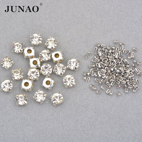 JUNAO 8mm Clear Glass Claw Rhinestone With Nail Silver Gold Strass Applique Flatback Crystal Stone For Hand Press Machine Tools ► Photo 1/6