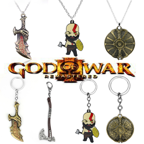 God Of War 4 Kratos Axe Weapon Keychain Carved Pattern Guardian's Shield Pendant Key Rings Key Trinkts Toys ► Photo 1/6