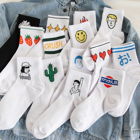 women socks white ins cotton fashion tide socks lovely happy funny japanese style short socks ► Photo 1/6