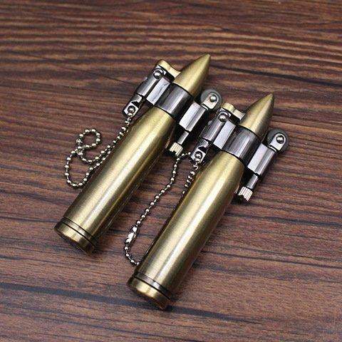 Retro Bullet Grinding Wheel Kerosene Lighter Metal Keychain Lighters Cigar Cigarette Smoking Accessories Gadget For Man Gift ► Photo 1/6