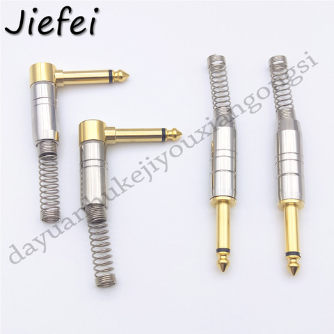 1Pcs 1/4 6.35mm Right angle / Straight connector mono audio jack plug Professional plug King protection device with spring ► Photo 1/4