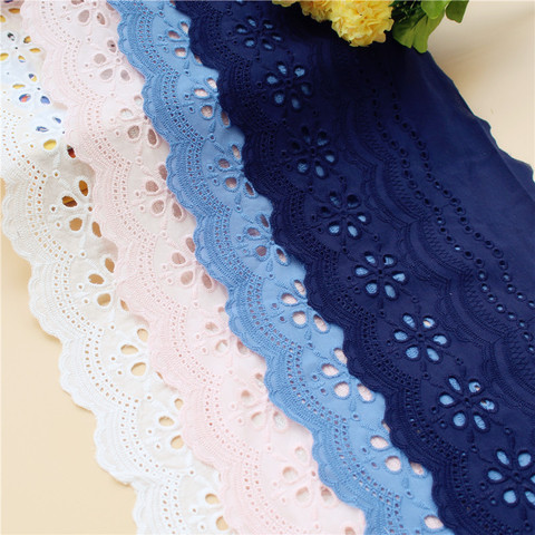 5Yard/Lot Cotton Cloth Navy Blue Pink Embroidered Lace Trim Women Clothes Dress DIY Fabric 21CM Wide Accessories ► Photo 1/5